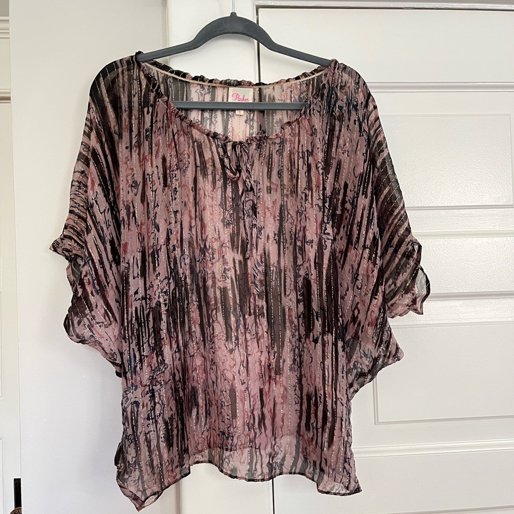 PRICE DROP! Parker Violet & Blue Silk & Lurex Oversized Blouse